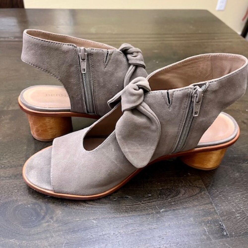 Bernardo Suede Open Toe "Bootie", Taupe, Size 9M